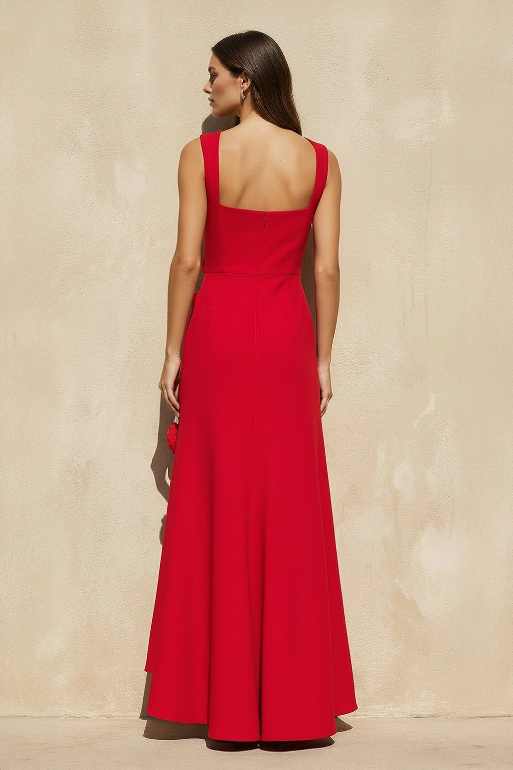 3D Floral Slit Gown in Red