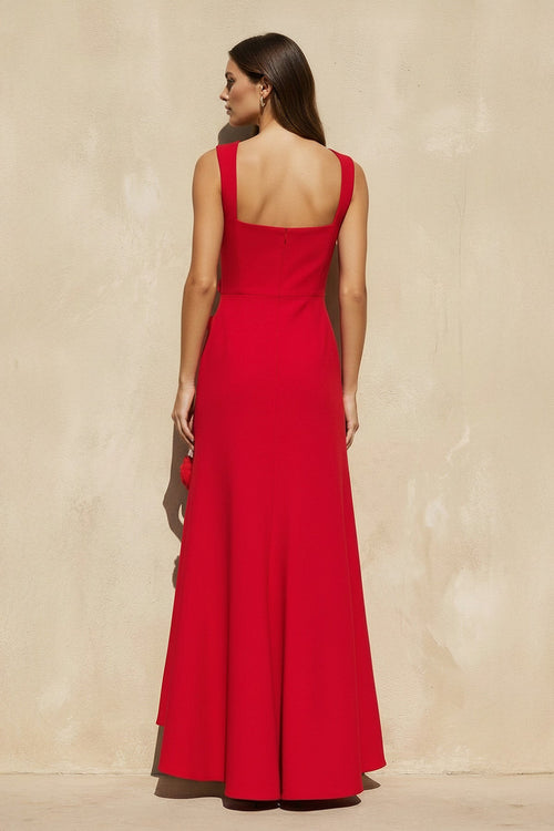 3D Floral Slit Gown in Red