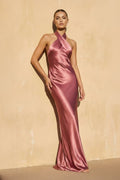 Halter Backless Maxi Dress in Mulberry