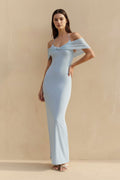 Off The Shoulder Pleated Maxi Dress in Sky Blue