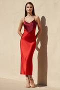 Spaghetti Straps Cutout Midi Dress in Red