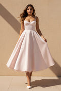 Spaghetti Straps Midi Dress With Lace-Trim in Blush