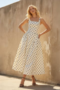 Square Neck Polka Dot Midi Dress in Ivory