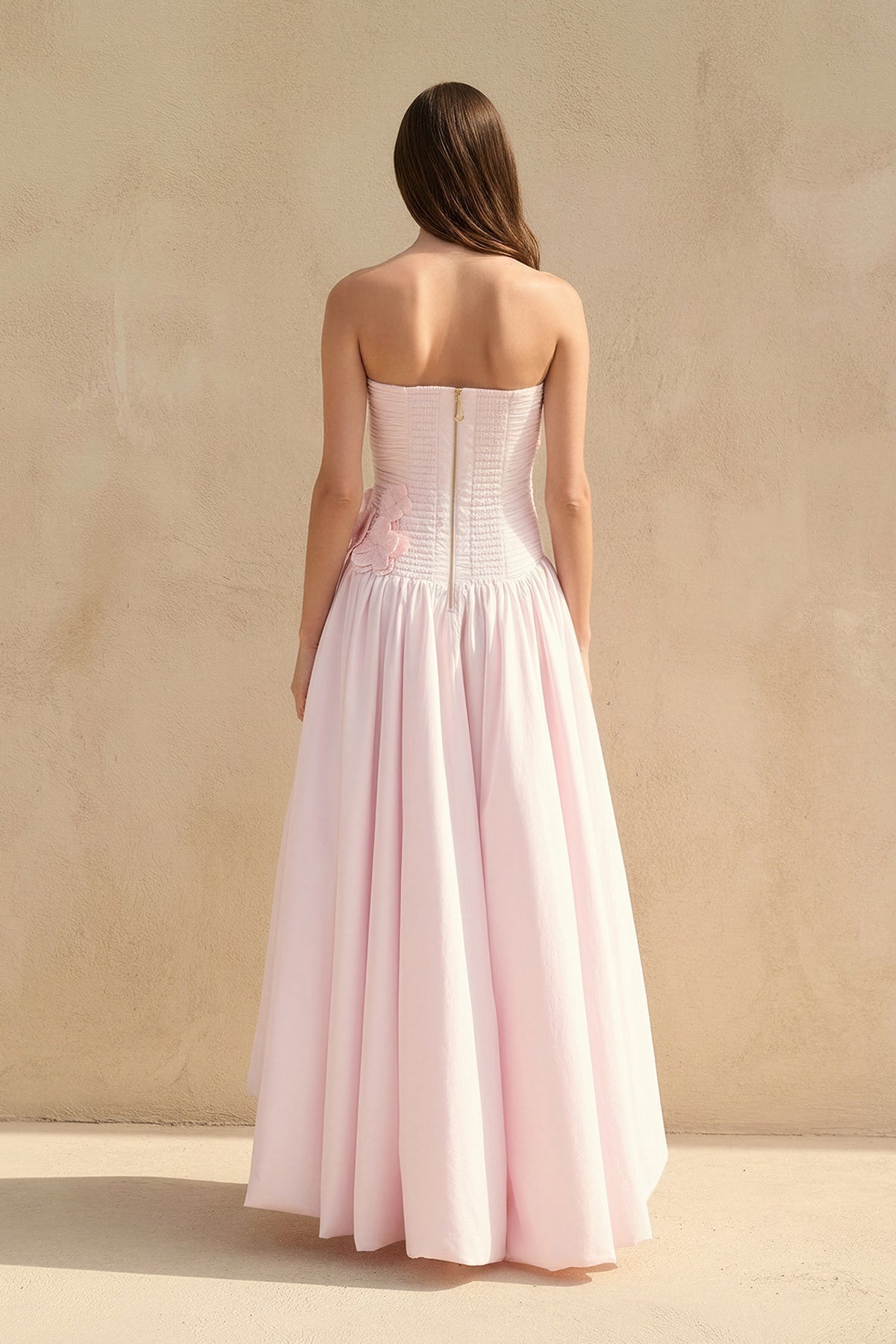 Strapless 3D Floral Appliques Gown in Pink