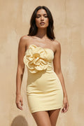 Strapless 3D Floral Mini Dress in Yellow