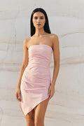 Strapless Asymmetric Hem Mini Dress in Pink
