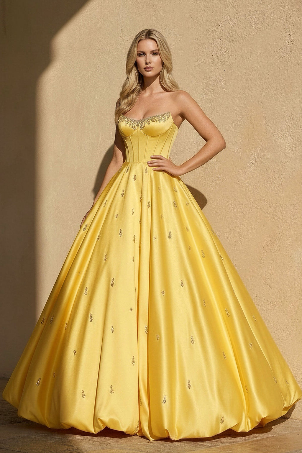 Strapless Prom Gown With Beading in Yellow