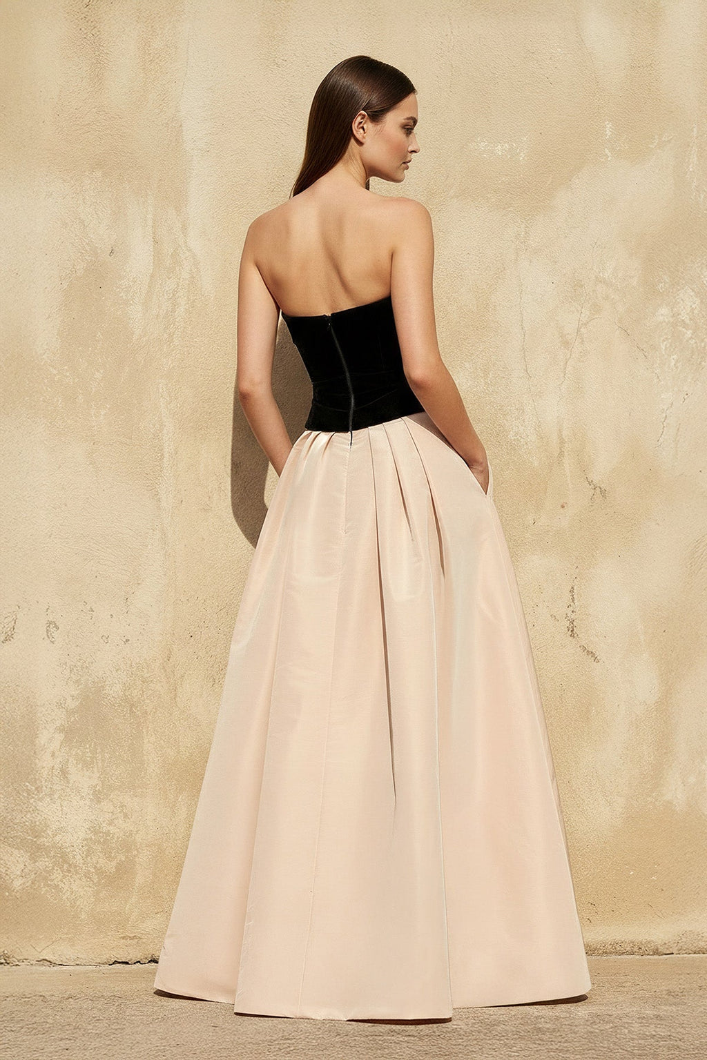 Strapless Gown With Pockets in Champagne