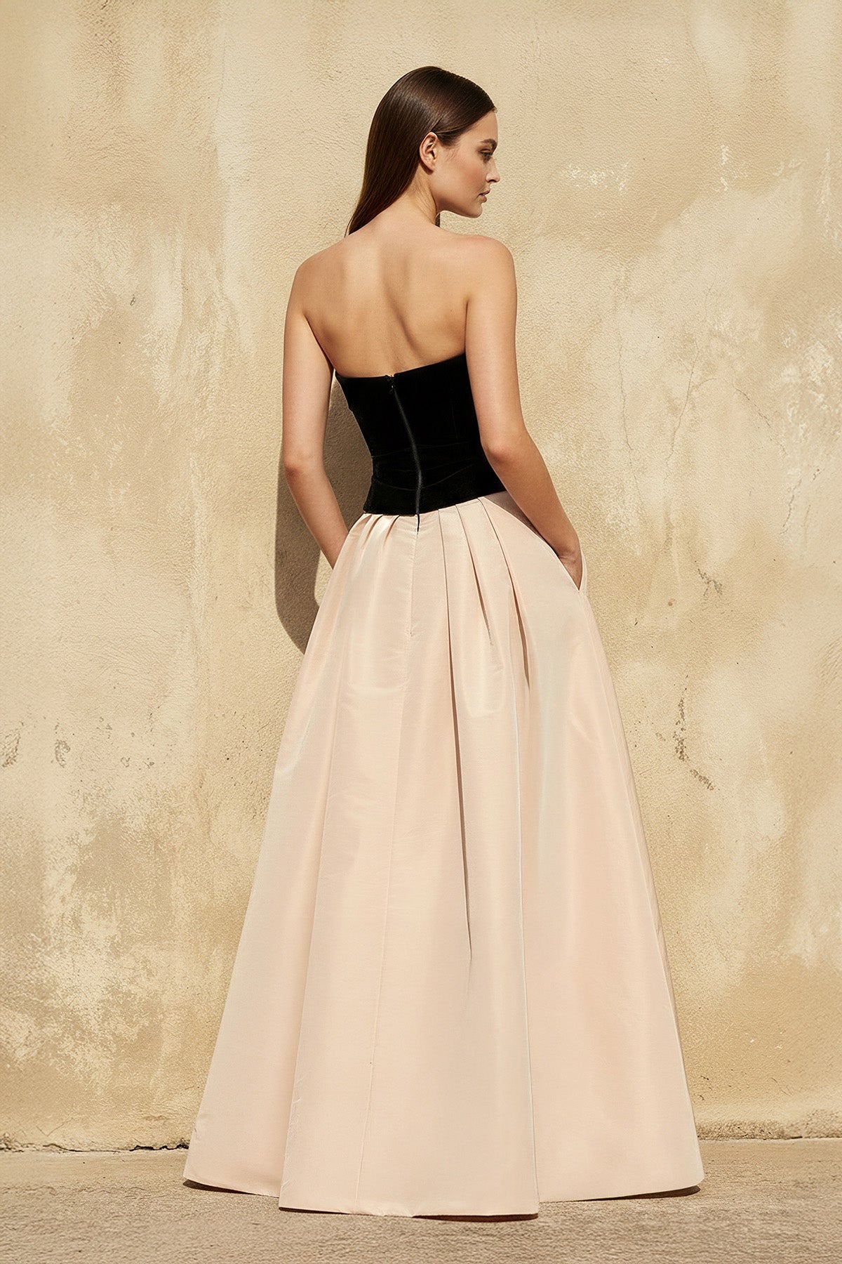 Strapless Gown With Pockets in Champagne