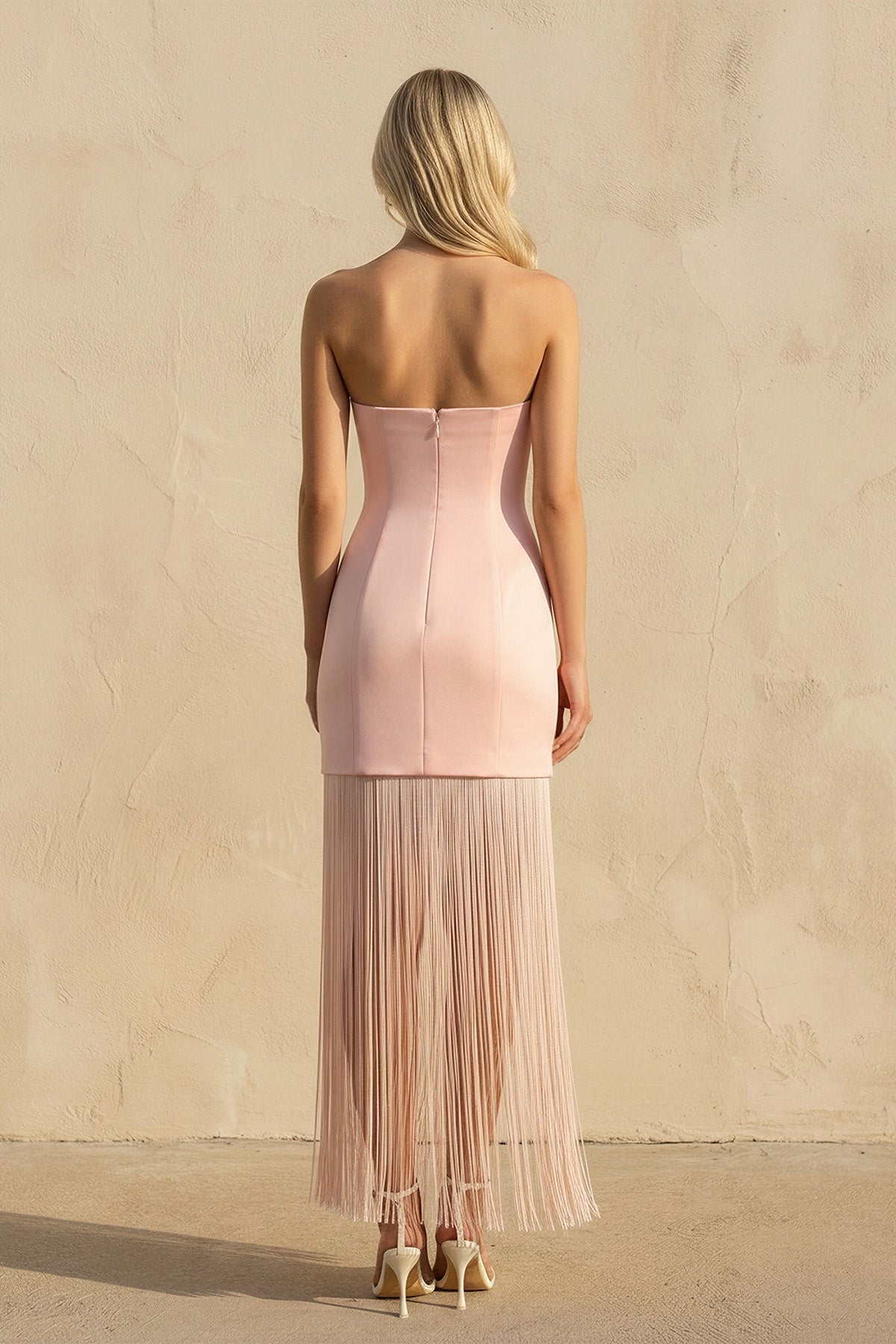 Strapless Mini Dress With Tassel in Pink