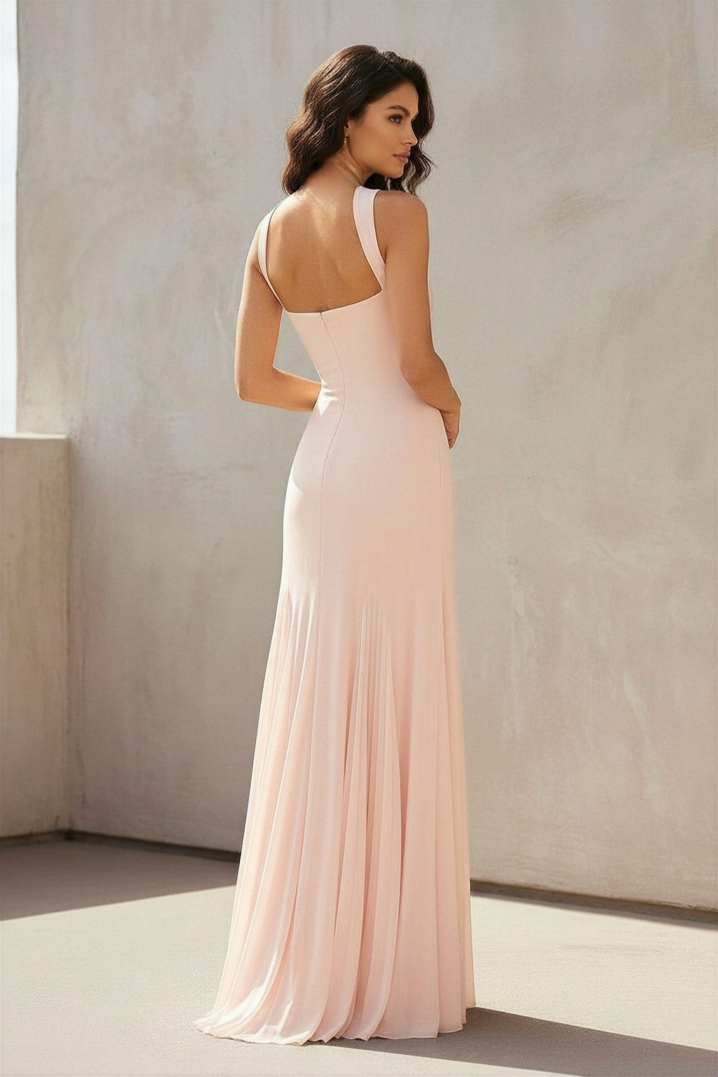 Strapless Pleated Sheath Gown in Blush Pink