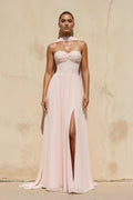 Sweetheart Gown With Slit in Blush Pink