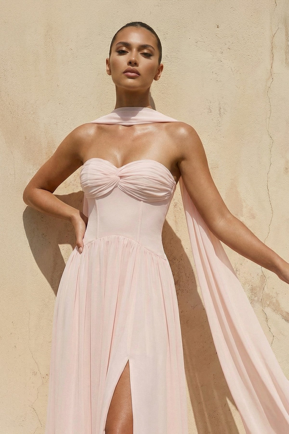 Sweetheart Gown With Slit in Blush Pink