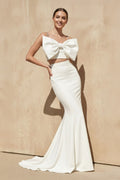 Two-Piece Mermaid Gown With Bow in White